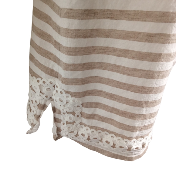 Eliza J Womens Striped Linen V Neck Lace Trim Circle Detail Summer Dress Size 8 - Picture 4 of 10